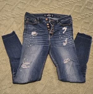 Hollister Skinny Ripped Dark Blue Button-Fly Jeans